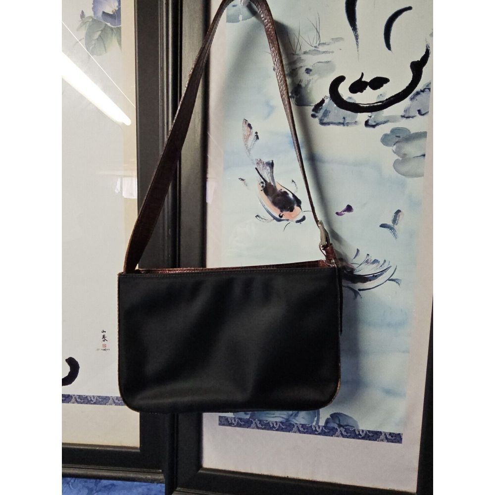 VINTAGE RO-EL made in Canada Brown snake skin TRIM /‎ handle Nylon shoulder bag
